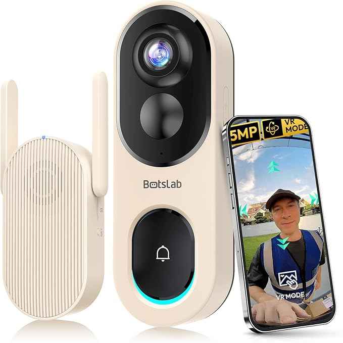 BOTSLAB Doorbell Camera Wireless, 5MP Video Doorbell, 180°Panoramic View