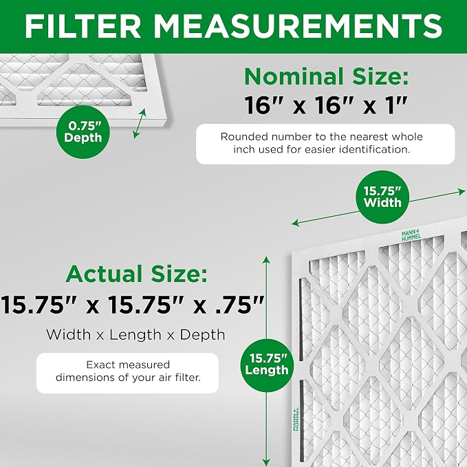 Mann+Hummel 16x16x1 MERV 8 Pleated HVAC AC Furnace Air Filters. 4 Pack. - Image 2