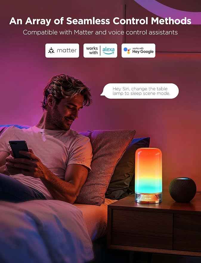 Govee RGBIC Smart Table Lamp 2, Touch Bedside Small Table Lamp Matter, Alexa