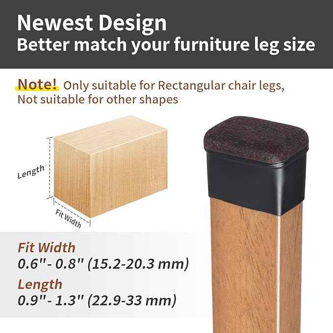 Ezprotekt 16 Pcs Rectangle Black Felt Chair Leg Floor Protectors
