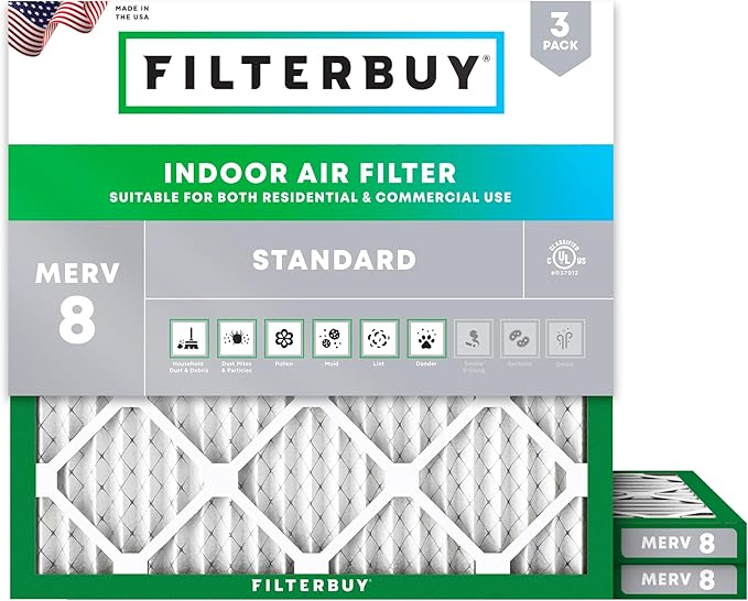 Filterbuy 11.25x11.25x1 Air Filter MERV 8 Essential Dust & Allergy Defense by Filterbuy