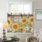 Farmhouse Sunflowers Bedroom Curtains 63 Inch Length, Window Curtains Tab Top - Image 2