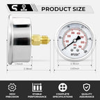 0-100Psi Glycerin Liquid Filled Low Pressure Gauge, 2.5" Dial Size, 1/4" G Back - Image 3