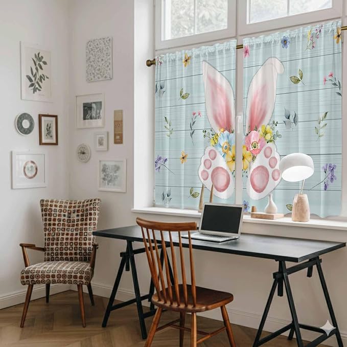 Easter Kitchen Tier Curtains 45 Inch Long 2 Panel Set, Rod Pocket Short Window - Image 6