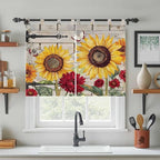 Red Yellow Sunflowers Bedroom Curtains 63 Inch Length, Window Curtains Tab Top - Image 3