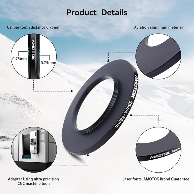 55mm Lens to 58mm Camera Lens Adapter, 55mm to 58mm Filter Step-Up Adapter Ring - Image 3