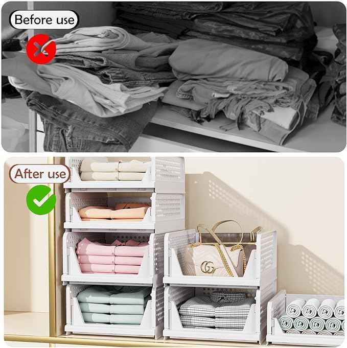 CTSNSLH 5 Pack Closet Organizers Storage Box, Closet Storage Stackable Storage
