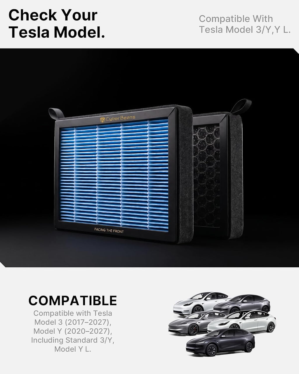 Cabin Air Filter for Tesla Model 3/Y, HEPA Activated Carbon