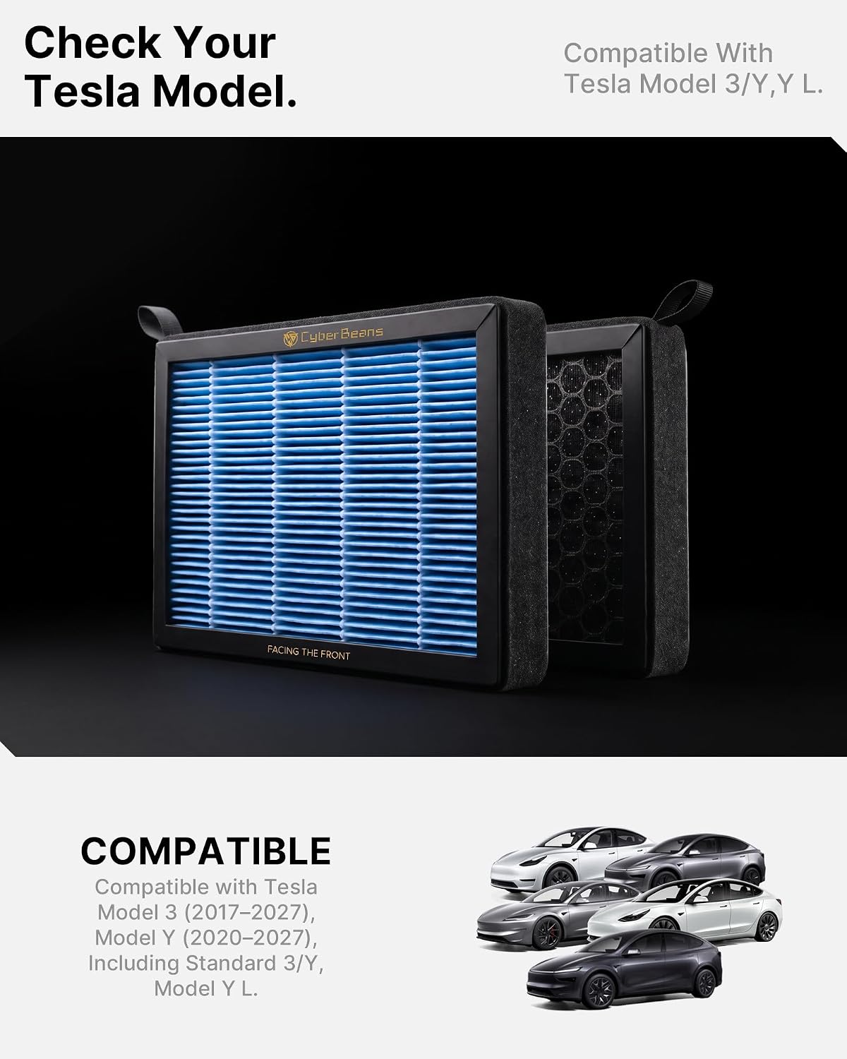 Cabin Air Filter for Tesla Model 3/Y, HEPA Activated Carbon