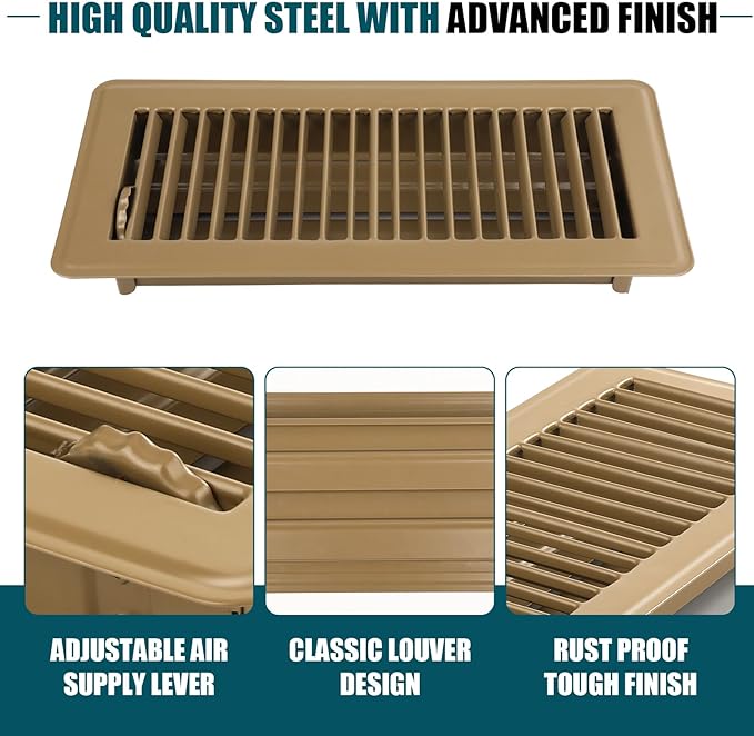 VOISEN Floor Register 4x10, 6 Pack Brown Floor Vent Covers, Heavy Duty Steel - Image 5