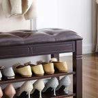 Shoe Storage Bench with Cushion, Entry Bench with Storage Solid Wood Shoe Bench - Image 7
