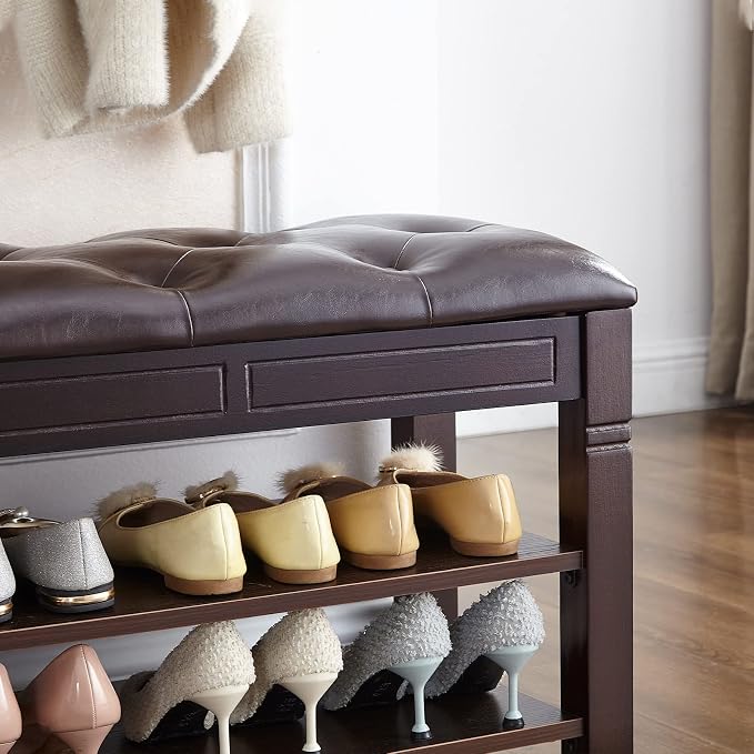 Shoe Storage Bench with Cushion, Entry Bench with Storage Solid Wood Shoe Bench - Image 7