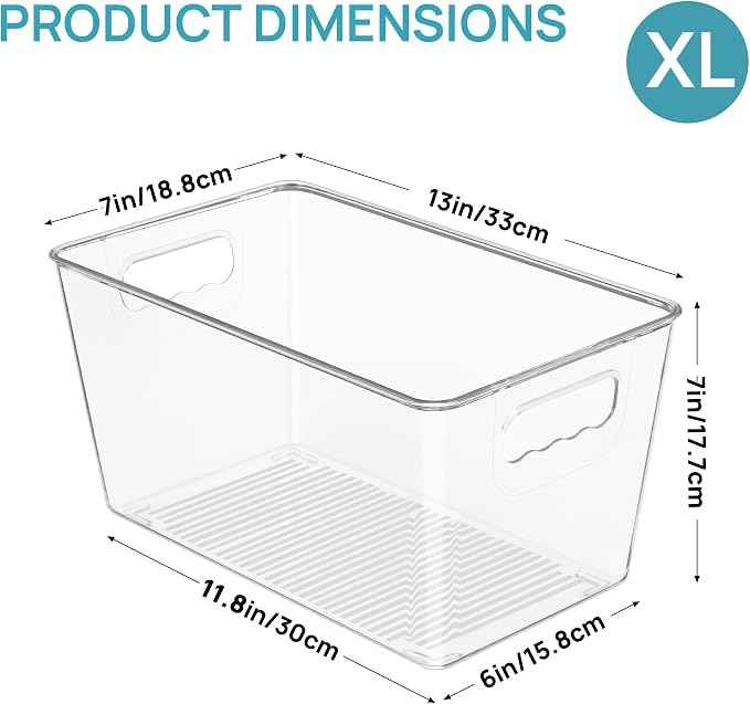 Vtopmart 6 PCS Clear Plastic Storage Bins, Pantry Organizer Containers