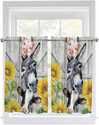 Farmhouse Kitchen Curtains 45 Inches length, Watercolor Sunflowers Animals by Unknown