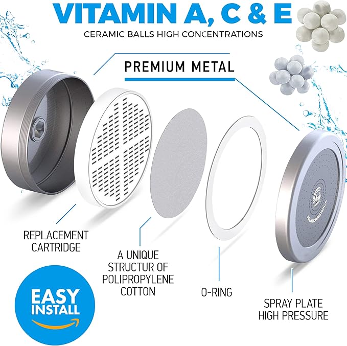 AquaHomeGroup Luxury Filtered Shower Head 2 Cartridges Vitamin C+E+A + 5 Shower - Image 2