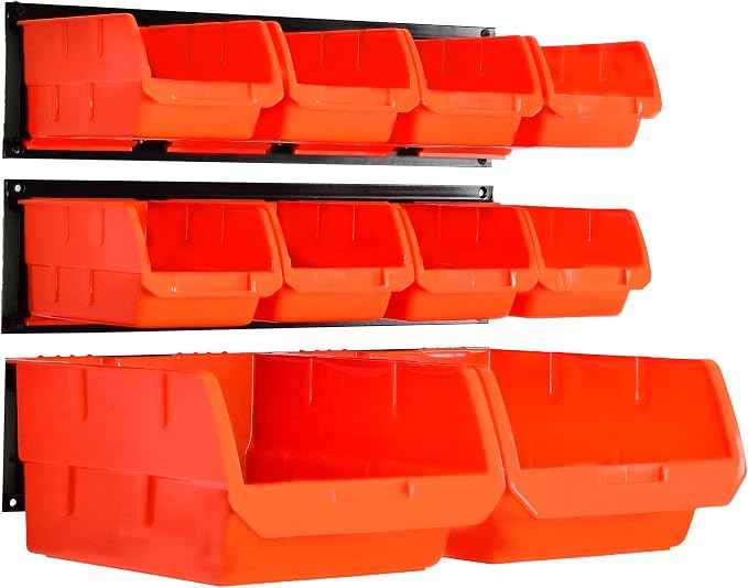 Wallmaster Wall Mounted Storage Bins, Wall Storage Bins Parts Rack 10 Bins&3