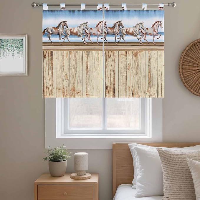 Western Horse Kitchen Curtains 45 Inch Length, Short Cafe Window Curtains Tab - Image 9