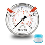 0 to 160 Psi Pressure Gauge, Glycerin Liquid Filled, 2.5 inch Dial, 1/4" NPT by SCTSNSR