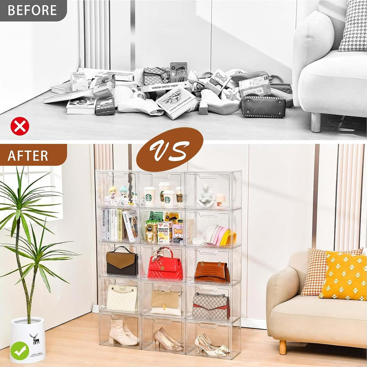 3 Pack Clear Storage Organizers with Lids, Storage Containers with
