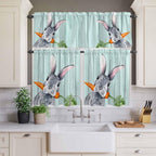Easter Kitchen Curtain Set, Spring Rabbit Botanical Carrots Green Wooden Grain - Image 3