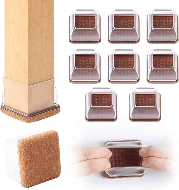Ezprotekt 8 Pcs Extra Large Square Chair Leg Floor Protectors, Silicone Felt
