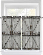 Vintage Gate Kitchen Curtains 45 Inches length, Farmhouse Wooden Grain Shabby by Unknown