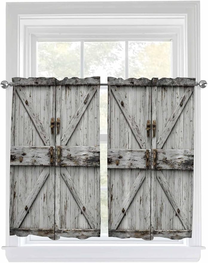 Vintage Gate Kitchen Curtains 45 Inches length, Farmhouse Wooden Grain Shabby by Unknown
