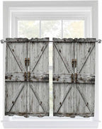 Vintage Gate Tier Curtains 45 Inches Long, Farmhouse Wooden Grain Shabby Chic by Unknown