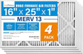 LotFancy 16x25x1 Air Filter MERV 13 4-Pack, Electrostatic Pleated HVAC Furnace by LotFancy
