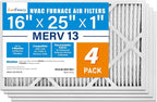 LotFancy 16x25x1 Air Filter MERV 13 4-Pack, Electrostatic Pleated HVAC Furnace by LotFancy