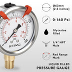 0 to 160 Psi Pressure Gauge, Glycerin Liquid Filled, 2.5 inch Dial, 1/4" NPT - Image 2