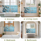 Farmhouse Wooden Grain Tier Curtains, Vintage Shabby Chic Flower Blue Light - Image 8
