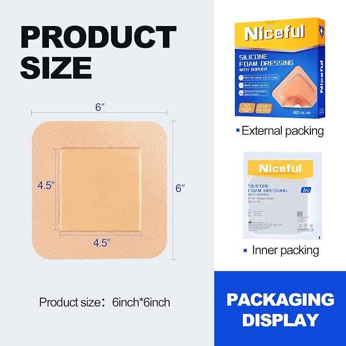 10 Pcs Silicone Foam Dressing 6x6 inch