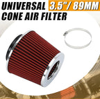 PTNHZ Universal Red 3.5" 89mm High Flow Cold Air Intake Cone Air Filter Power - Image 2