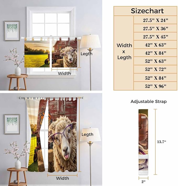 Farm Sheep Bedroom Curtains 63 Inch Length, Window Curtains Tab Top, Farmhouse - Image 8