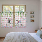 Spring Kitchen Curtains, Bicycles Leaves Butterfly Flowers Pink Buffalo Plaid - Image 4