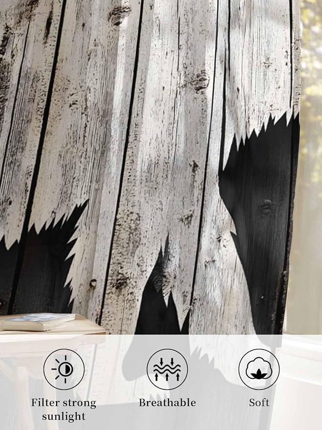 Sheer Curtains 54 Inch Length, Farmhouse Country Rustic Wooden Grain Privacy - Image 6