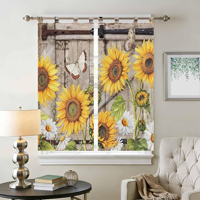 Farmhouse Sunflowers Living Room Curtains 84 Inch Length, Window Curtains Tab - Image 2