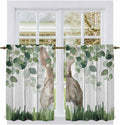 Easter Tier Curtains, Country Rabbit Botanical Leaves Wooden Grain Light by Unknown