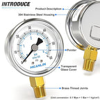 MEANLIN MEASURE 0~60Psi Dry Pressure Gauge Stainless Steel 1/4" NPT 2" FACE - Image 4