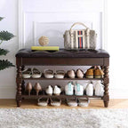Shoe Storage Bench with Cushion, Entry Bench with Storage Solid Wood Shoe Bench