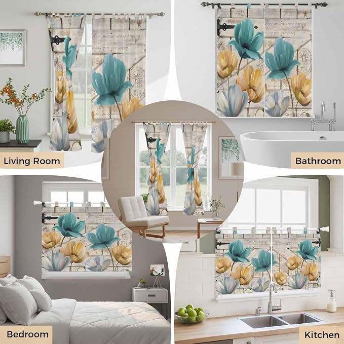 Watercolor Flowers Bathroom Curtains 63 Inch Length, Window Curtains Tab Top - Image 7