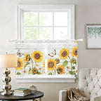 Yellow Sunflowers Kitchen Curtains 36 Inch Length, Small Window Curtains Tab Top - Image 2