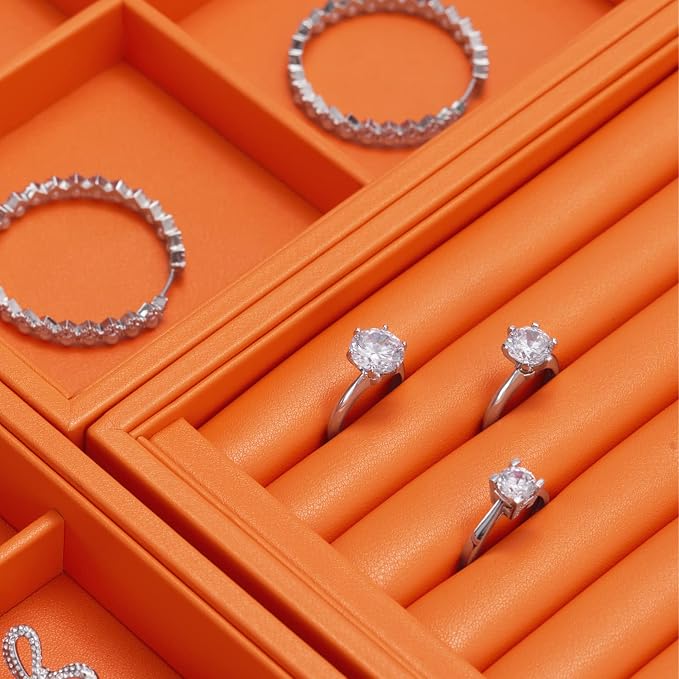 Oirlv Luxury Orange Leather Jewelry Tray Stackable Flat Jewelry Drawer - Image 9