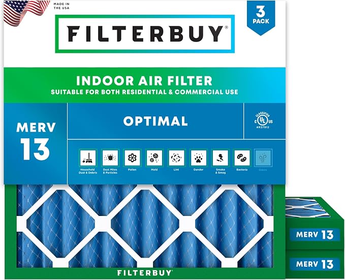 Filterbuy 18x18x2 Air Filter MERV 13 Optimal Smoke & Allergy Defense, by Filterbuy
