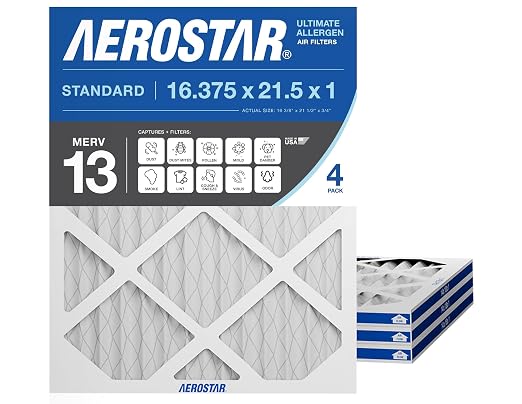 Aerostar 16.375 x 21.5 x 1 MERV 13 Air Filter, 4 Pack Set of HVAC Furnace by AirFiltersDelivered