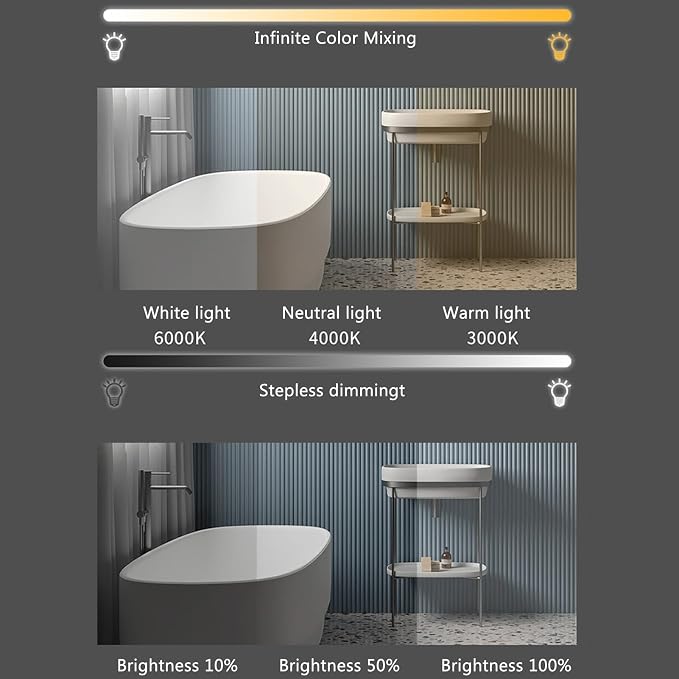 Bathroom Mirror with 3 Colour LED Lights, Wall Mounted Bathroom Vanity Mirror - Image 2