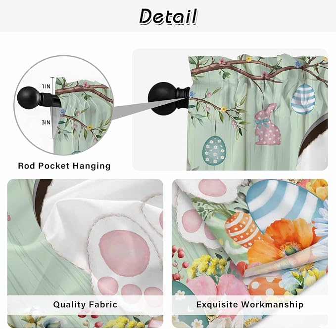 Easter Kitchen Tier Curtains 36 Inch Long 2 Panel Set, Rod Pocket Half Window - Image 9