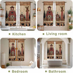 Brown Farmhouse Kitchen Curtains, Vintage Country Animals Wooden Grain Light - Image 8
