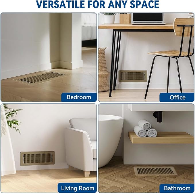 4" x 12" Floor Register Vent Covers 4-Pack, Walkable Powder-Coated Metal Vent - Image 7